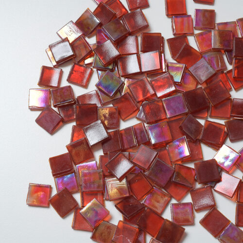 Mosaikshop Schweiz - Mosaiksteine| Perlglas - irisée - transparent - rot - 15x15mm |  ET52-15